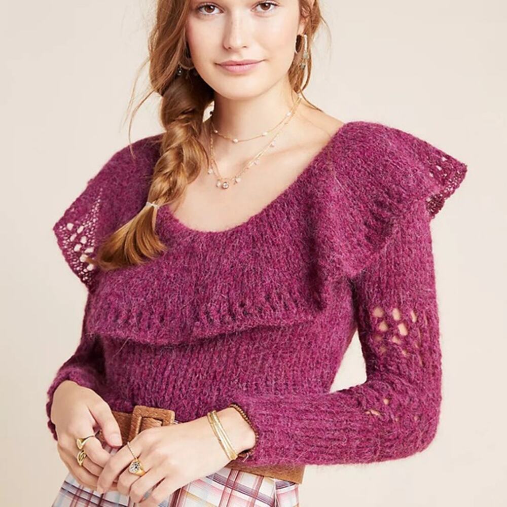Anthropologie Alpaca Wool Gemma Ruffled Sweater - M - New